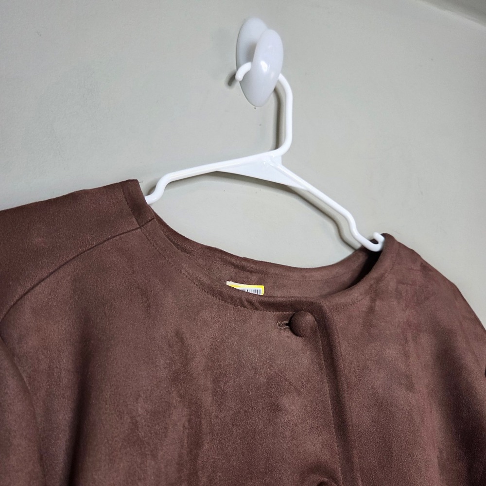A New Day Faux Suede Jacket Womens XXL Brown Button Front Cropped Blazer Coat